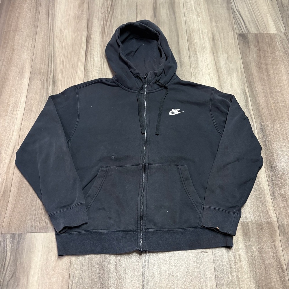 Nike Mens Club Fleece Full Zip Hoodie Black Embroidered Logo Medium BV2645-010